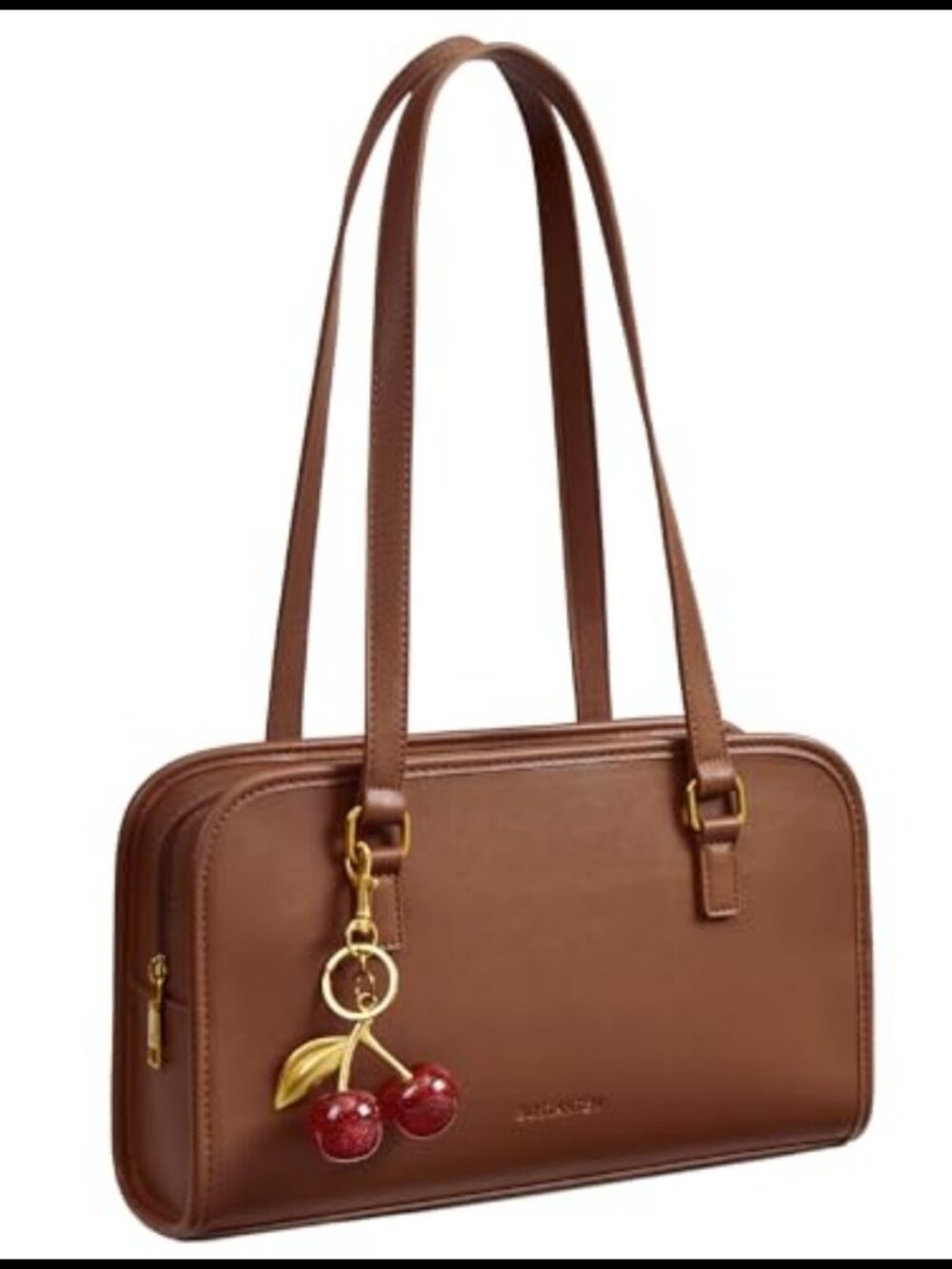 Vegan Leather Shoulder Bag Hobo Cherry Charm Zip Purse